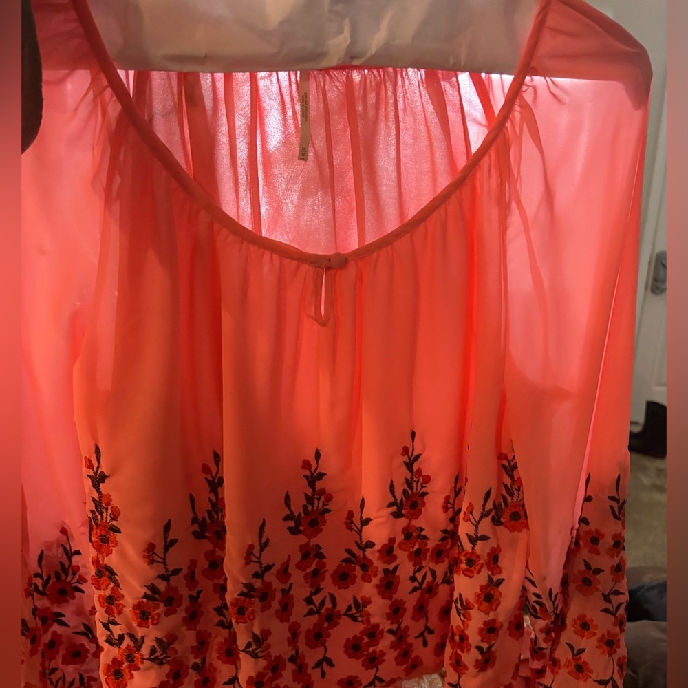 Free People brilliantiant peach sheer/floral blouse